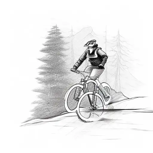 Mountain biker with dog on a bike trail  tattoo design idea