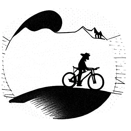 Minimalistic mountain biker and dog on a path with the words My dog is not fat tattoo design idea