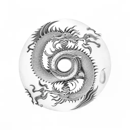 Yin and Yang Chineses dragon going through tattoo design idea