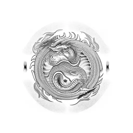 Yin and Yang Chineses dragon piercing through tattoo design idea