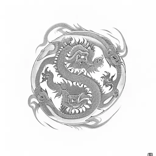 Yin and Yang Chineses dragon piercing through tattoo design idea