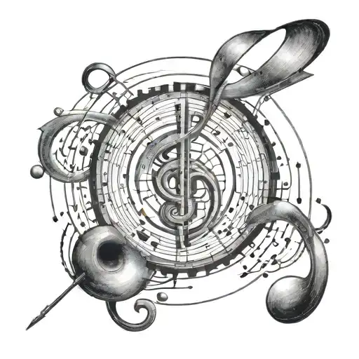 Create a tattoo of a music staff wrapping around the arm with the circle of fifths at the center tattoo design idea