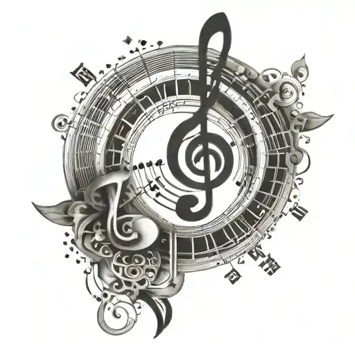Create a tattoo of a music staff wrapping around the arm with the circle of fifths at the center tattoo design idea