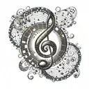 Create a tattoo of a music note made up of the circle of fifths tattoo design idea
