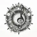 Create a tattoo of a music staff wrapping around the arm with the circle of fifths at the center tattoo design idea