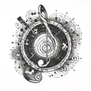 Create a tattoo of a music staff wrapping around the arm with the circle of fifths at the center tattoo design idea