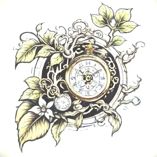 time is money tree growing tattoo design idea