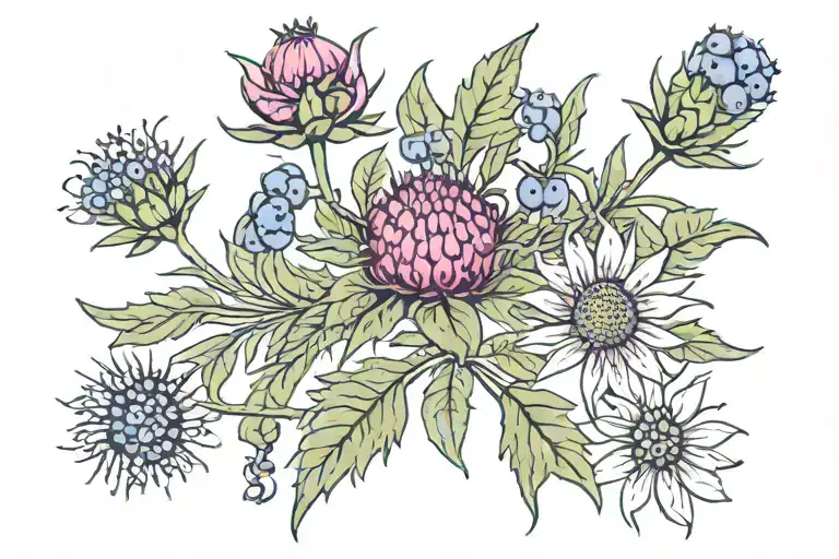 Knapweed and blueberries ornament tattoo design idea