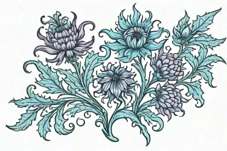 Knapweed blue classic neck heraldic ornament tattoo design idea
