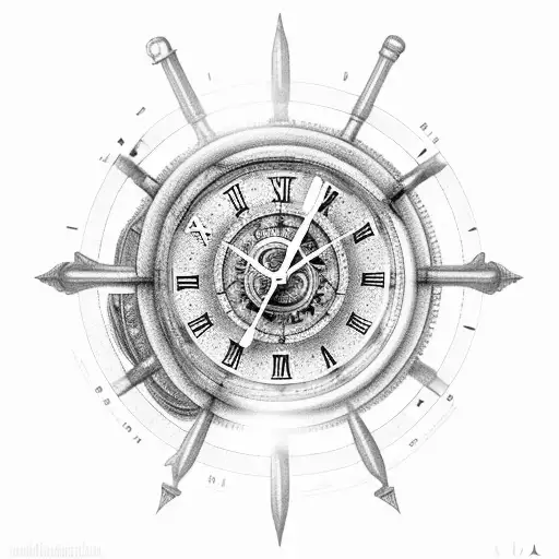 A clock with Roman numerals and surgical instruments as the hands tattoo design idea