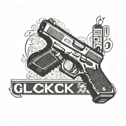 glock pistol with top slide replaced with the words Folie à deux tattoo design idea