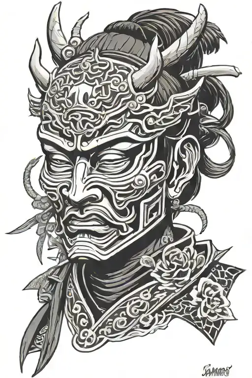 samurai ronin mask tattoo design idea