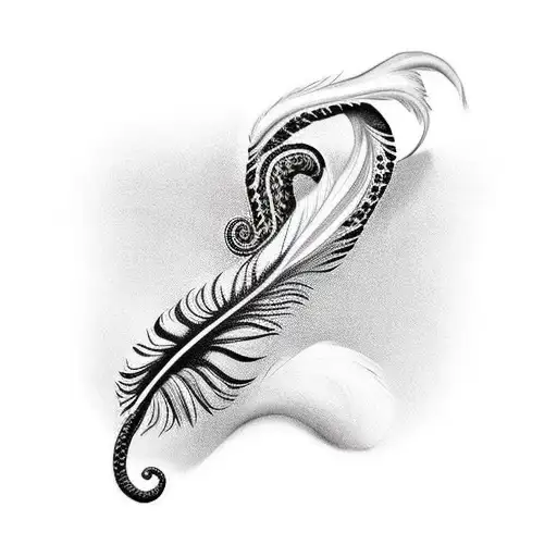 there is a white feather in the middle. A black snake coils around him tattoo design idea