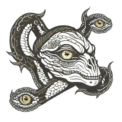 Eyes with the abyss, death, suicide, hopelessness, hell, loneliness and a snake crawling around them tattoo design idea