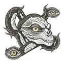 Eyes with the abyss, death, suicide, hopelessness, hell, loneliness and a snake crawling around them tattoo design idea