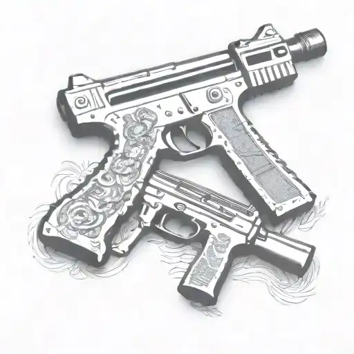 Multiple guns tattoo ak47, Glock, teck 9 , ar 15, uzi, shot gun tattoo design idea