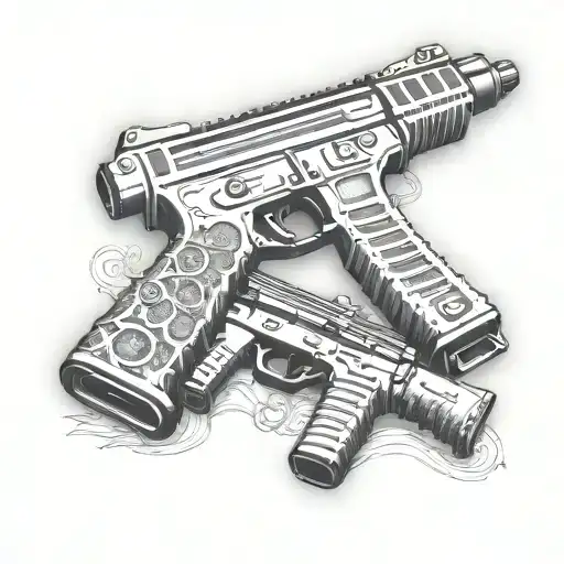 Multiple guns tattoo ak47, Glock, teck 9 , ar 15, uzi, shot gun tattoo design idea
