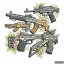 Multiple guns tattoo ak47, Glock, teck 9 , ar 15, uzi, shot gun  tattoo design idea