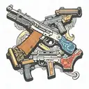 Multiple guns tattoo ak47, Glock, teck 9 , ar 15, uzi, shot gun  tattoo design idea
