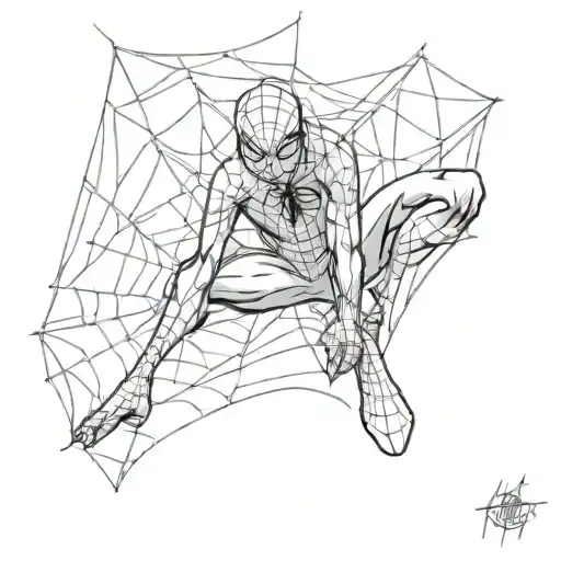 spiderweb on knee with Spider-Man logo coming off on a web tattoo design idea