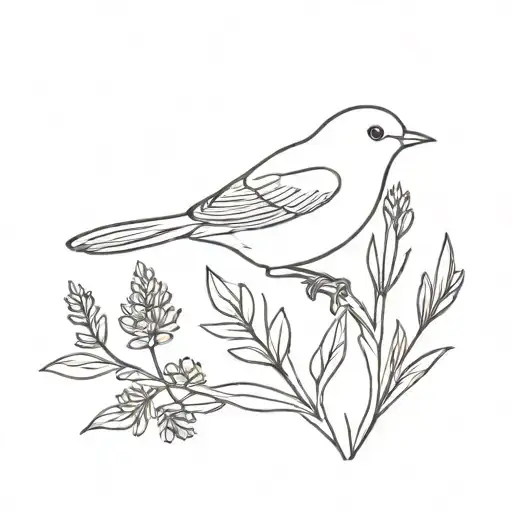 bird holding lavender sprig tattoo design idea