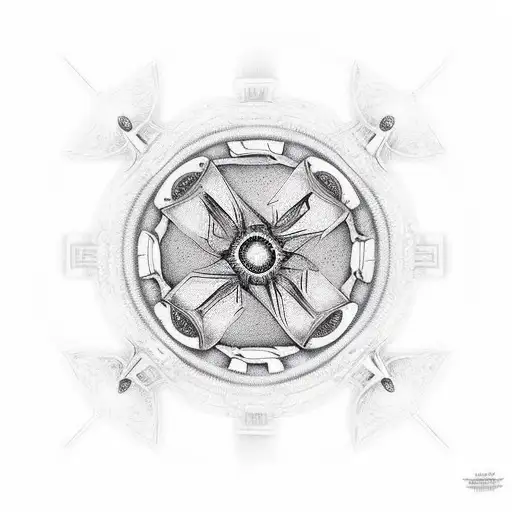 a circle with 4 tradionel object from usa tattoo design idea