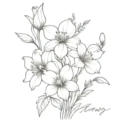 Sketch "January February April December Birth Flower Bouquet" Tattoo Design Idea tattoo design idea