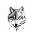 a half digital wolf and half real wolf with fierce look and an arrow in mid tattoo design idea