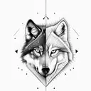 a half digital wolf and half real wolf with fierce look and an arrow in mid tattoo design idea