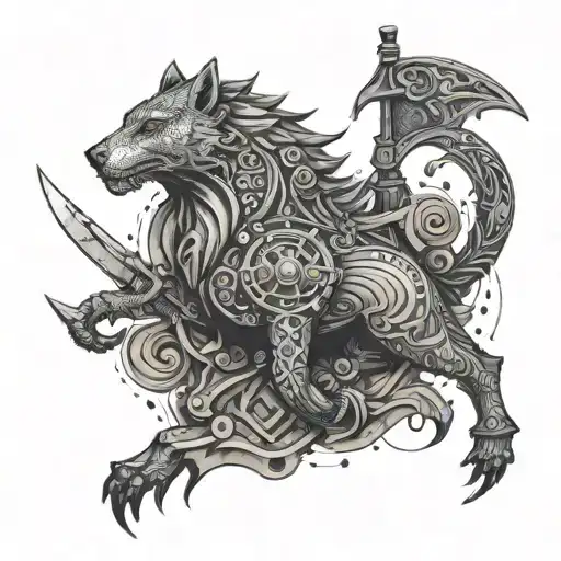 Incorporate elements of meat processing tools and equipment into a tattoo design inspired by The Witcher tattoo design idea