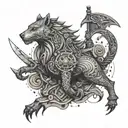 Incorporate elements of meat processing tools and equipment into a tattoo design inspired by The Witcher tattoo design idea