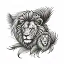 A tattoo design of a lion and a kiwi bird standing together, symbolizing courage and adaptability in the face of new beginnings tattoo design idea