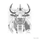 Liberty statue next to a bull with the background of Manhattan skyscrapers tattoo design idea