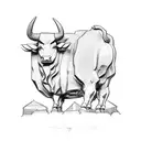 Liberty statue next to a bull with the background of Manhattan skyscrapers tattoo design idea