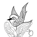 A minimalist tattoo of a bluejay silhouette with the word 'Jassim' incorporated into its design tattoo design idea