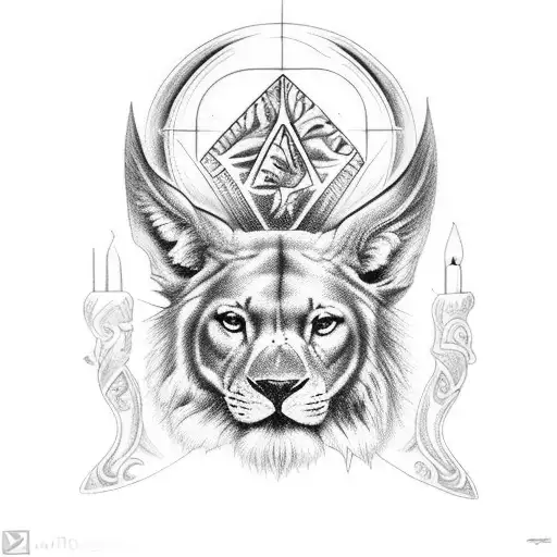 "Uma tatuagem que une simbolismo sagrado: Jesus como o Leão de Judá, em majestosa pose junto a uma cruz iluminada. A luz tattoo design idea