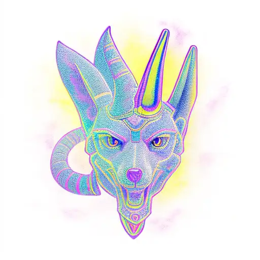 anubis And Ra with purple light and gold light  tattoo design idea