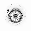 black frozen clock with two roses at it sides, with a little ice on color, and an 1995 underneath in gotic font tattoo design idea