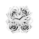black frozen clock with two roses at it sides, with a little ice on color tattoo design idea