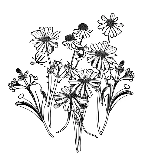 flower, lily, butterfly, daisy, babies breath tattoo design idea