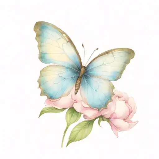 blue morpho butterfly on peony tattoo design idea