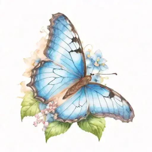 blue morpho butterfly on hydrangea   tattoo design idea