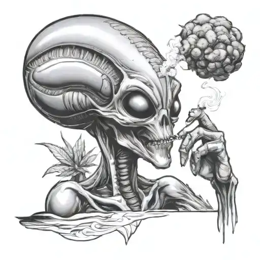 Alien smoking weed tattoo design idea