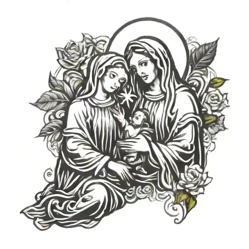 holy virgin mary together with a prostitute as twins tattoo design idea