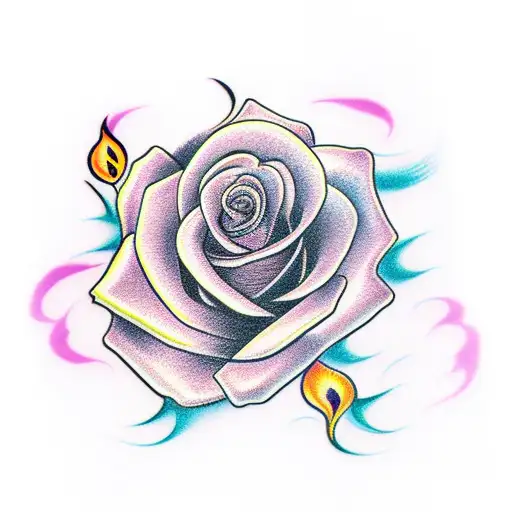 rose with petals dying turning into flames tattoo design idea