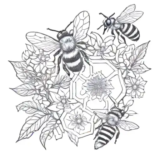 honey comb bees flowers citrus fruit  tattoo design idea