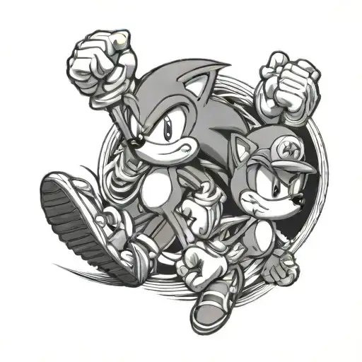 Sonic met mario bros tattoo design idea
