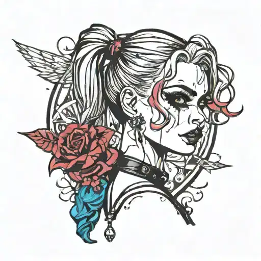 Harley Quinn Brown hair sexy  tattoo design idea