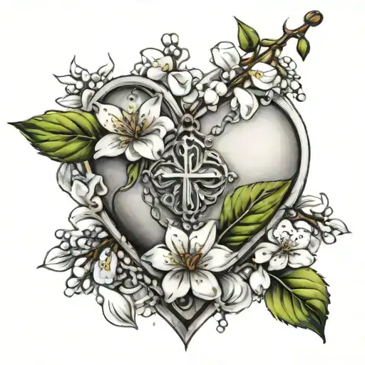 rosary heart jasmine flower tattoo design idea