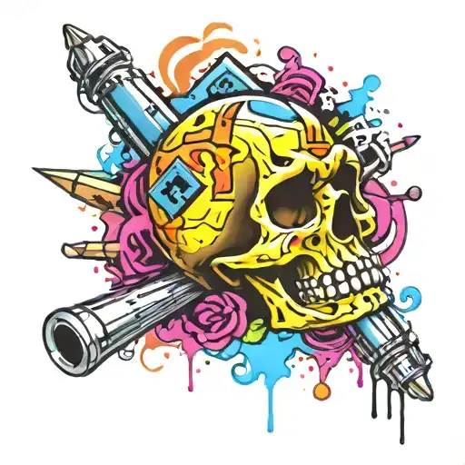 skull dice bullets laying tattoo design idea